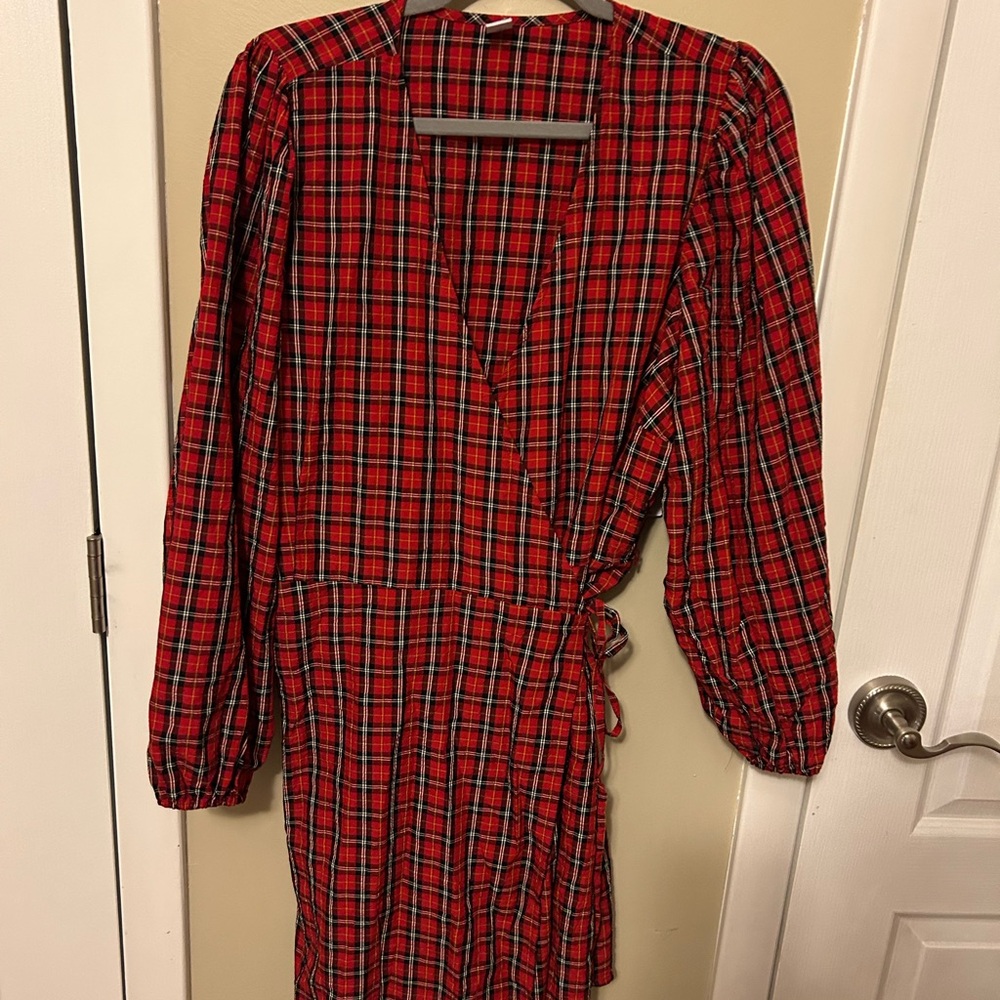 Red Plaid Wrap Dress